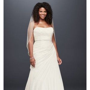 24W Ivory Strapless Chiffon Wedding Gown. (belt not included).